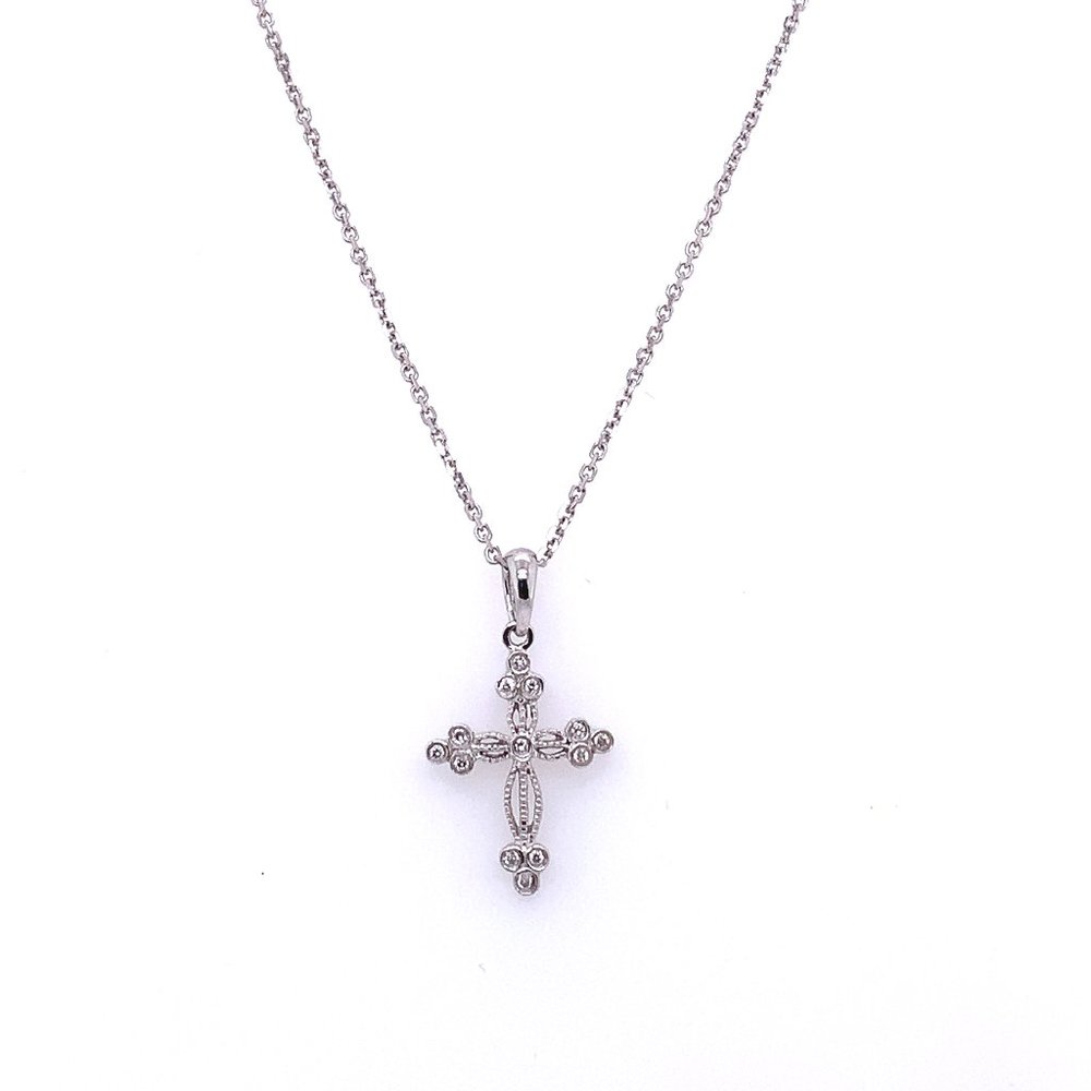 14K White Gold Diamond Cross Necklace